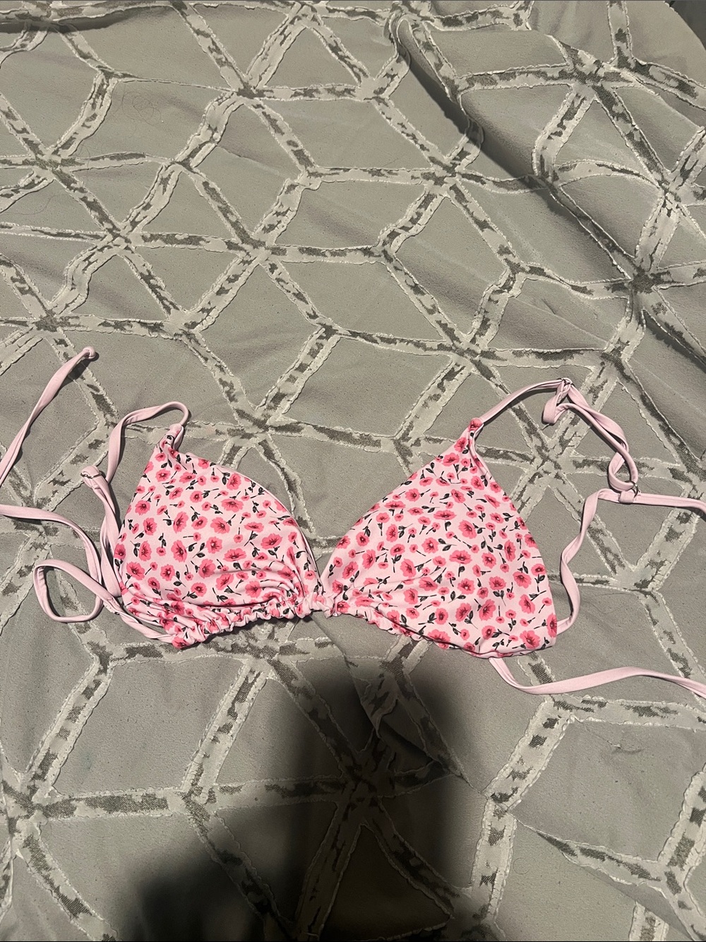 Pink Floral Triangle Bikini Top